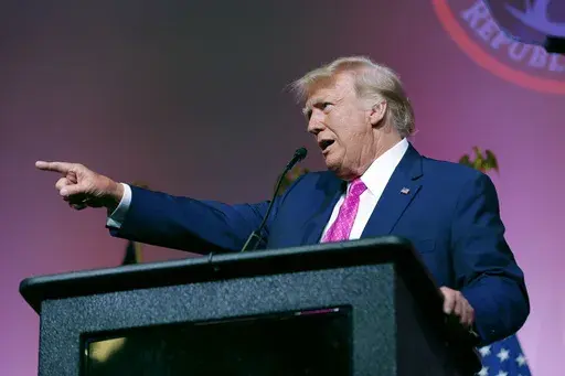 Former President Donald Trump speaks during the Oakland County Republican Party's Lincoln Day Dinner, Sunday, June 25, 2023, in Novi, Mich. (AP Photo/Al Goldis)