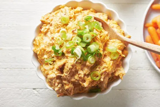 A recipe for Instant Pot Buffalo Chicken Dip is displayed in New York. (Cheyenne M Cohen via AP)