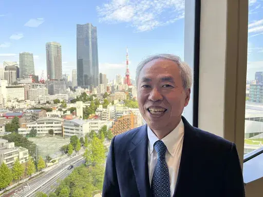 Mori Building Co. CEO Shingo Tsuji poses for a photo during an interview with The Associated Press in a room of the office space in Roppongi Hills, one of Mori’s major projects, in Tokyo, Wednesday, Sept. 27, 2023. (AP Photo/Yuri Kageyama)