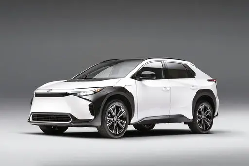 This photo provided by Toyota shows the 2022 Toyota bZ4X, a small electric SUV with an EPA-estimated range of up to 252 miles. (Courtesy of Toyota Motor Sales U.S.A. via AP)