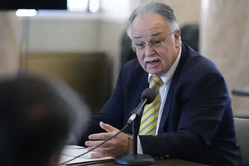 Mississippi Rep. Gene Newman, R-Pearl, speaks, Feb. 15, 2024, at the Mississippi Capitol in Jackson, Miss. State lawmakers advanced a bill sponsored by Newman out of a House committee Thursday, Feb. 22, that would require inmate restrooms, changing rooms and sleeping quarters in correctional facilities to be designated for use only by members of one sex. If prisoners encounter someone of the opposite sex in any of those areas, they could sue the prison. (AP Photo/Rogelio V. Solis, File)